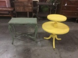 Set of 2 vintage tables - blue hall table and yellow two tier 40's parlor table