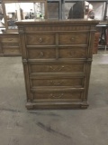 Vintage Drexel Heritage chestnut 5-drawer tallboy dresser