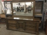 Vintage nine-drawer Drexel Heritage chestnut dresser w/ mirror