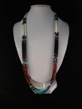 Triple strand native american turqouise and shell necklace w/ sterling clasp