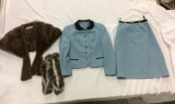 Loden Frey pure wool womens suit jacket and matching skirt w/ Birger Christensen fur collar & stole