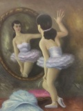 Signed vintage ballerina oil painting with $495 price tag