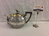 Antique Sterling Silver Polish (Krakow) Tea Pot w/ double headed eagle finial & wood handle - 1085g