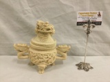 Vintage Chinese dragon motif carved lidded temple bowl