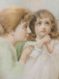 Antique religious victorian picture of young girls praying 