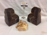 Cut crystal/stone bookends and small Heulandite & Apophylite from India