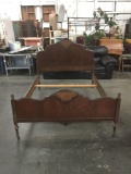 Antique deco mahogany and maple hand carved full size bed frame