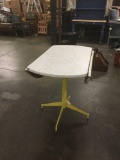 Vintage mid century drop leaf metal, wood, and laminate table
