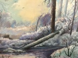 Original oil on canvas , gorgeous winter scene bY Nw artist Rita Parten