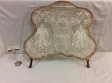 Antique hand made lace screen with wooden frame - see pics nice piece