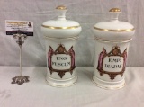 Set of two vintage French hand painted Medicine/Pharmacist jars - 