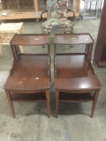 2 matching 40''s inspired two tier mahogany stain end tables w/ lyre cutout detail