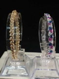 2 beautiful tennis bracelets- 1 vermeil gold plated sterling & 1 sterling w/ colorful stones