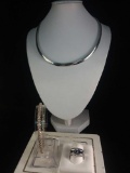 Elegant 3 piece sterling silver necklace, bracelet, and ring