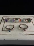 Collection of 5 beautiful sterling silver rings, 4@ size 7 and 1 @ size 5