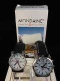 Set of two mens Mondaine official Swiss railways wristwatch chronographs in good cond - one w/ box