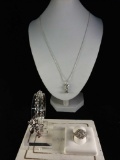 Beautiful sterling silver set, necklace, bracelet and ring incl. Mickey Mouse pendant