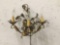 Vintage brass electric candle sconce with hanging crystals elegant leaf design