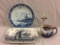Vintage porcelain incl antique Japanese delft style pitcher & Large Delft Royal Sphinx charger