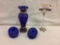 Gorgeous hand painted cobalt and gold vase and picture frame set - circa 50-60's