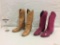 Pair of womens size 7 1/2 cowboy boots - tan leather and pink suede