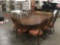 Modern pedestal base wooden dining room table w/ eight vintage Thomasville upholstered chair