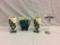 3 gorgeous leaf motif green and white leaf motif vases white Asian theme
