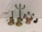 Selection of 7 vintage candle holders including 2 copper, brass and 1 hand wrought candle holder