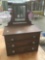 Miniature mahogany stained dresser top vanity jewelry box with mirror