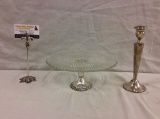 Sterling silver base & glass Duchin cake plate & Sterling candleholder - both weighted bases