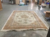 Large 13' x 9' Asian flower and bird theme neutral tone wool run in good cond