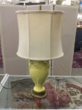 Yellow/green porcelain swan detail porcelain lamp with brass base