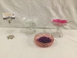 2 crystal compotes and a candy bowl with extra crystals for chandeliers/lamps