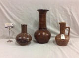 3 Pottery vases/decor incl. vintage 50's USA maple leaf vase and more see pics