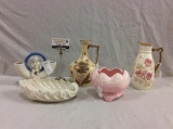 Vintage porcelain incl. Lenox bowl, Japanese cherub double bud vase, Stoke on Trent pitcher +