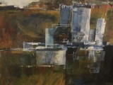 Wonderful abstract cityscape painting circa 60's - untitled and unsigned