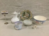 Selection of porcelain pieces incl. antique hand painted Capodimonte nude bathing scene plate