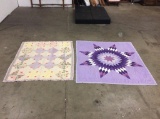 Set of 2 vintage handmade quilts - large purple star quilt blanket and childs quilt