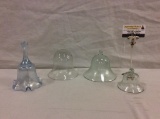 light blue Fenton glass bell and 3 glass domes