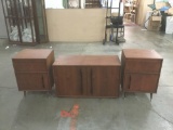 Matching 3 piece mid century style flip top nightstand and console table set