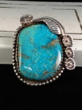 Authentic Navajo sterling silver and turquoise pendant / enhancer