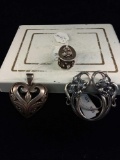 Collection of 3 vintage sterling silver pin and pendants