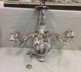 Vintage Italian porcelain flower motif chandelier light fixture -as is see pics and desc