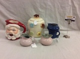 Collectibles lots - Ashford royal blue pitcher, cookie jar and santa pitcher + more