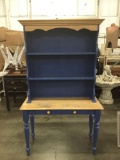 Vintage blue two piece rustic kitchen hutch