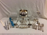 Collectibles lot incl. large silver plate flatware set and chalice + crystal pieces - see desc