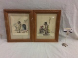 2 vintage original drawings signed by artist Ray Edwards 1960 & 1969