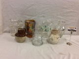 Selection of glass and pottery items incl. marigold carnival glass pitcher and more -see pics