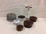 Selection of vintage dresser boxes incl. 3 faux tortoise shell and a musical box