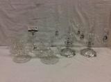 Set of 3 gorgeous 40's era glass/crystal candle holders incl. floral etched pair